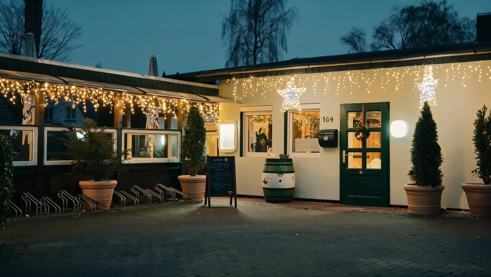 Pavillon Restaurant am Abend an der Hausnummer 164
